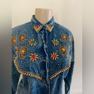 Vintage acid was bejewel jean shirt